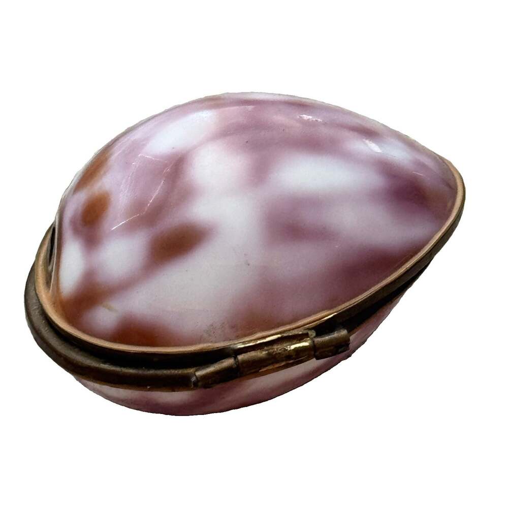 Sea Shell Mussel Egg Shaped Trinket Box Pill Beachy Beach Combing Souvenir